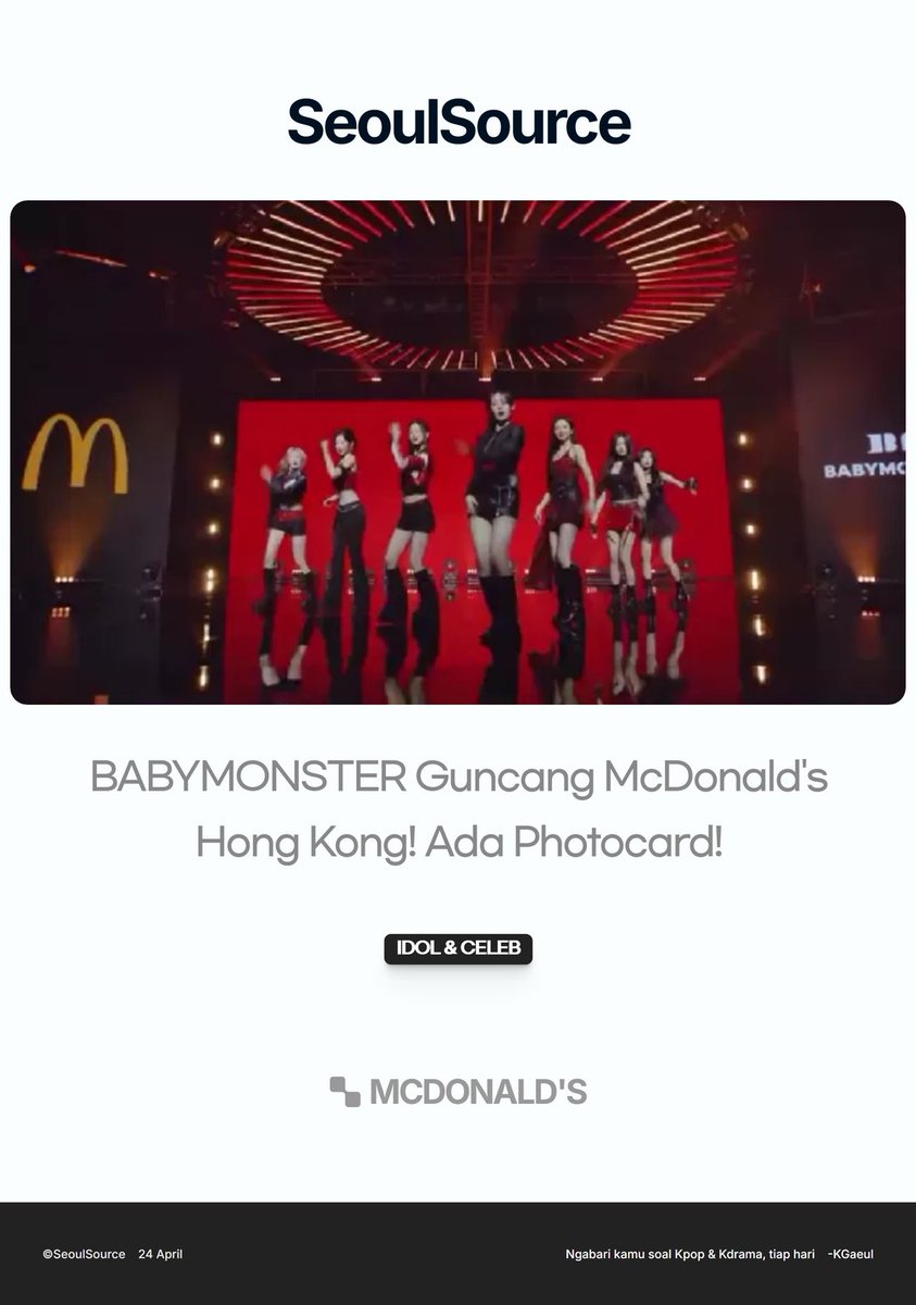 kpopdankdramaid's tweet image. BABYMONSTER Guncang McDonald's Hong Kong dengan Menu Spesial #Kpop #Eksklusif!

 Selengkapnya ssmedia.my.id/2025/04/24/bab…
-K.Gaeul