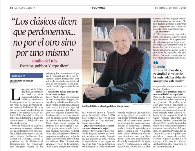 Carpe diem no es vivir al límite, es "buscar siempre el lado positivo de la vida"
Los clásicos nos enseñan que la felicidad empieza con conocerse, asumir el cambio, no tener ansia viva, perdonar por uno mismo... 
#CarpeDiem
lavanguardia.com/cultura/202504…