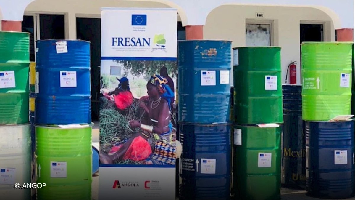 Cunene: 29 grupos de agricultores dos municípios de Humbe, Naulila e Ombadja receberam 1.474 tambores metálicos #FRESAN (capacidade 200 kg cada) para armazenar sementes. Os grupos, com 35 a 100 agricultores, melhoram assim a conservação da sua produção: bit.ly/42NheHm.