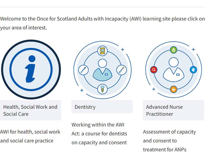 We are delighted to launch a second eLearning module focusing on the application of the Adults with Incapacity Act (Scotland) Act 2000 (AWI).
This module looks at AWI for Health, Social Work and Social Care.
Read more here: bit.ly/42Kxs2K