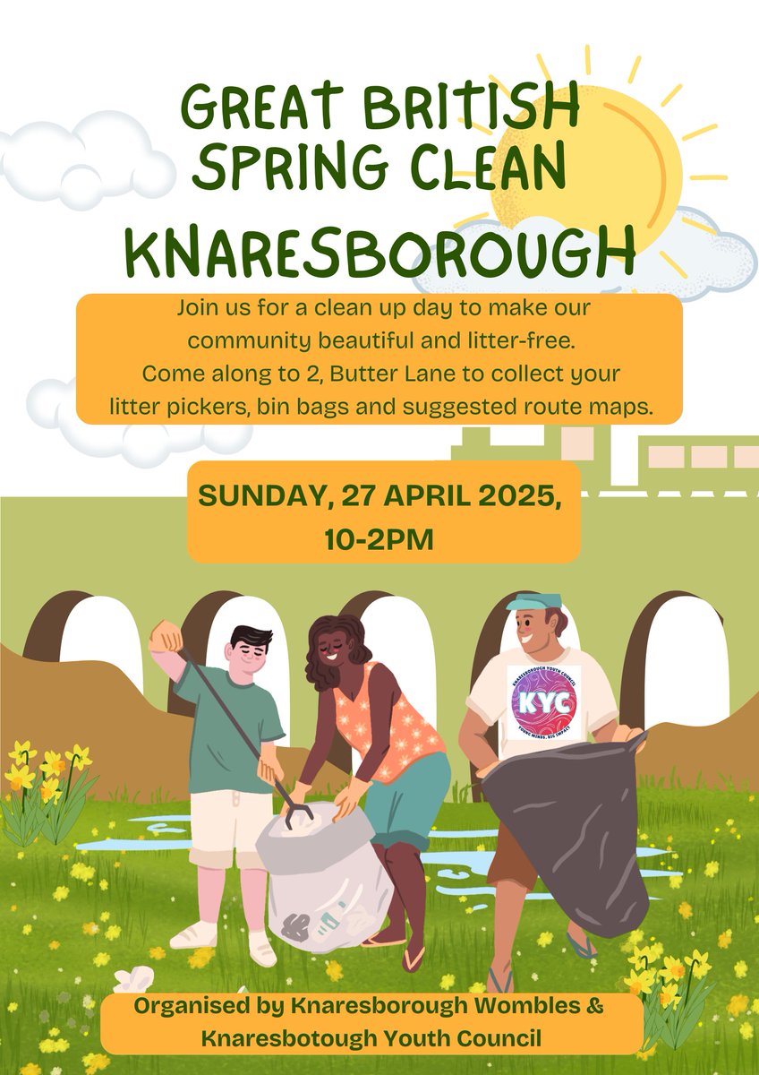 HADCAcharity's tweet image. 🌞 This Sunday all welcome to join the Wombles and new #Knaresborough Youth Council members to help keep Knaresborough beautiful, tidy and litter free. 
#GreatBritishSpringClean 🗑️💚