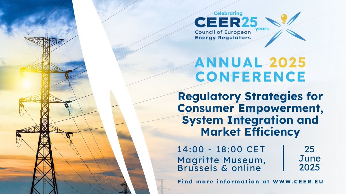 Registration is OPEN for the #CEERAnnualConference2025!

We'll explore #energy market dynamics, #infrastructure challenges (#grid investments, #hydrogen backbone), &amp; energy regulators' #Independence.

📅 25 June 2025 
📍 Brussels &amp; Online

Register➡️  form.jotform.com/251061999573367