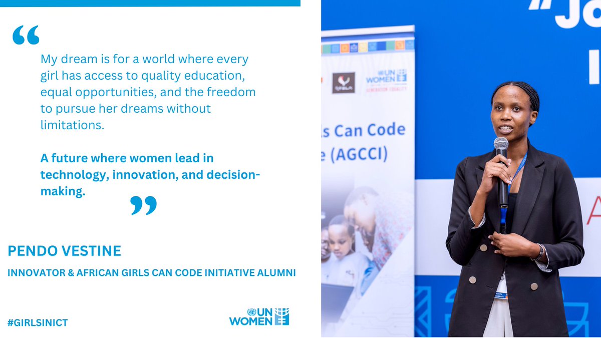 UN Women Rwanda (@unwomenrwanda) on Twitter photo On this #GirlsInICT day, we celebrate the young women & girls breaking barriers in #tech, driving inclusive digital transformation.
Read how <a href="/AGCCIAfrica_1/">African Girls Can Code Initiative</a> alumni Pendo Vestine overcame gender biases & is empowering other girls to pursue careers in #STEM.
tinyurl.com/55huz8fv On this #GirlsInICT day, we celebrate the young women & girls breaking barriers in #tech, driving inclusive digital transformation.
Read how <a href="/AGCCIAfrica_1/">African Girls Can Code Initiative</a> alumni Pendo Vestine overcame gender biases & is empowering other girls to pursue careers in #STEM.
tinyurl.com/55huz8fv