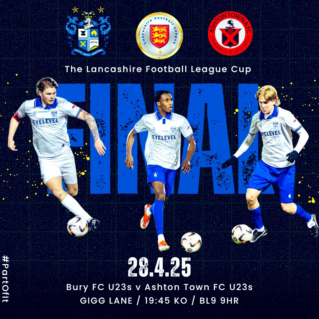 Bury FC U23s 𝕏 🏆 (@buryfcu23) on Twitter photo The Lancashire Football League cup final info ⤵️
🏆 LFL cup final v <a href="/ashtontownfc/">Ashton Town FC</a> U23s
🎟️ £5 Adults / U16s £1 (Card / Cash)
📕 Programme £1 (Cash)
🏟️ Main stand blocks A - C
🕖 West stand turnstiles open 19:05PM
🅿️ Car Park free on a first come basis
☕️ Starkies Bar
📍 BL9 9HR The Lancashire Football League cup final info ⤵️
🏆 LFL cup final v <a href="/ashtontownfc/">Ashton Town FC</a> U23s
🎟️ £5 Adults / U16s £1 (Card / Cash)
📕 Programme £1 (Cash)
🏟️ Main stand blocks A - C
🕖 West stand turnstiles open 19:05PM
🅿️ Car Park free on a first come basis
☕️ Starkies Bar
📍 BL9 9HR