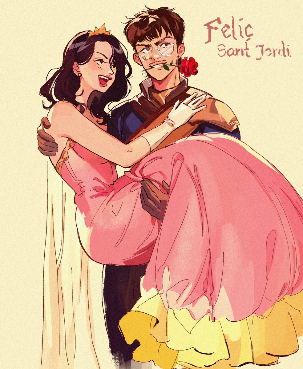 Forgot to post this yesterday! It was Sant Jordi in Catalonia, so I drew this little sketch of my boyfriend and me to celebrate. Such a beautiful day in Barcelona! 🥹🌹🐉