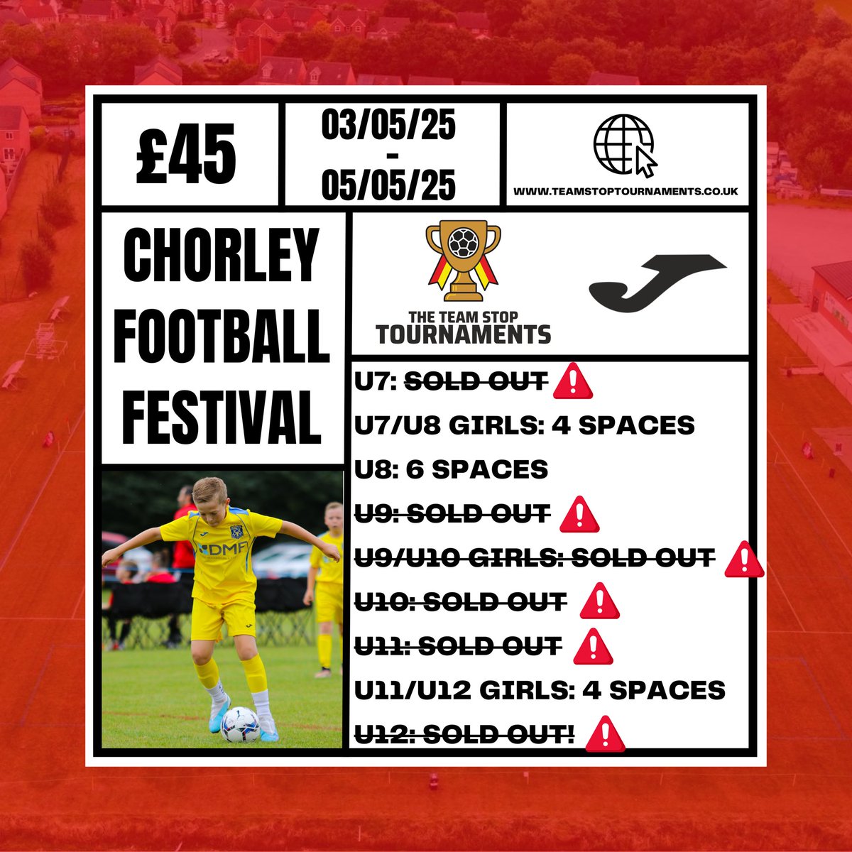 With only 9 days to go, the deadline for entries is tomorrow at 3pm, so hurry 💨 grab your spot whilst you can 🙌🏼🏆

The forecast is looking ☀️ and we cannot wait to welcome you all⚽️

What’s there to wait for? Get booked on today ✅⬇️

teamstoptournaments.co.uk