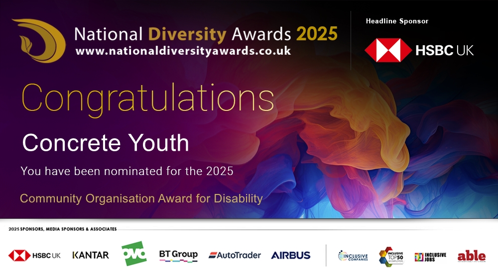 Concrete Youth (@concrete_youth) on Twitter photo Voting closes next Wednesday for the <a href="/ndawards/">National Diversity Awards</a>. Have you voted for us yet? If you have attended our theatre productions or our sensory education sessions, we'd love to receive your vote. You can vote for Concrete Youth now at nationaldiversityawards.co.uk/awards-2025/no…. ⭐️🎉 Voting closes next Wednesday for the <a href="/ndawards/">National Diversity Awards</a>. Have you voted for us yet? If you have attended our theatre productions or our sensory education sessions, we'd love to receive your vote. You can vote for Concrete Youth now at nationaldiversityawards.co.uk/awards-2025/no…. ⭐️🎉