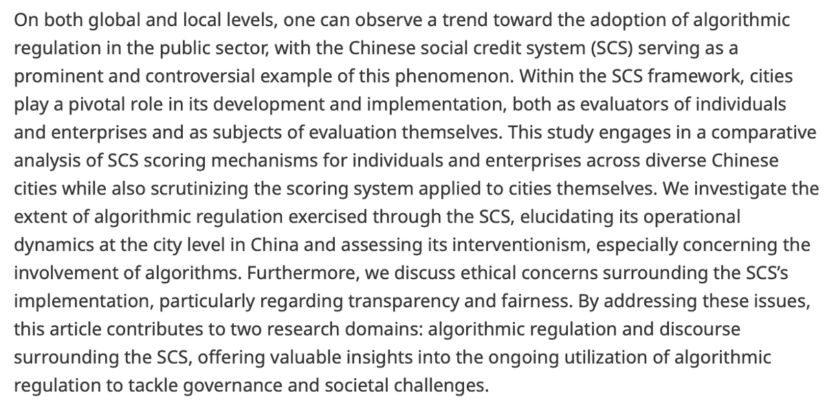 Data & Policy (@data_and_policy) on Twitter photo New article!
Algorithmic regulation at the city level in China
👉 bit.ly/43021mw
By Mo Chen and Jens Grossklags (<a href="/TU_Muenchen/">TU München</a>)
Learn more about the pivotal rolecities play in implementing and being subject to #algorithmicevaluation
#transparency #socialcreditsystem New article!
Algorithmic regulation at the city level in China
👉 bit.ly/43021mw
By Mo Chen and Jens Grossklags (<a href="/TU_Muenchen/">TU München</a>)
Learn more about the pivotal rolecities play in implementing and being subject to #algorithmicevaluation
#transparency #socialcreditsystem