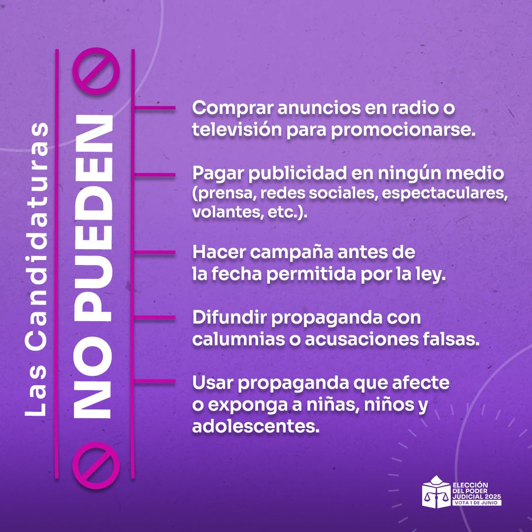 INEMexico's tweet photo. #ABCpoderJudicialMX Las candidaturas no te pueden ofrecer dinero, regalos o beneficios para influir en el voto. La decisión ciudadana libre asegura una justicia imparcial y confiable. #VotaPoderJudicial2025mx https://t.co/1bDqSN44U5