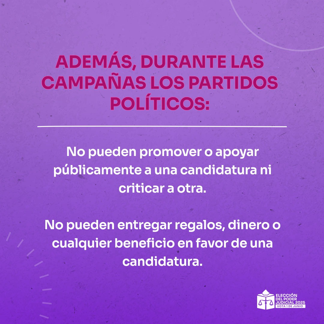 INEMexico's tweet photo. #ABCpoderJudicialMX Las candidaturas no te pueden ofrecer dinero, regalos o beneficios para influir en el voto. La decisión ciudadana libre asegura una justicia imparcial y confiable. #VotaPoderJudicial2025mx https://t.co/gEiJp0aFBJ