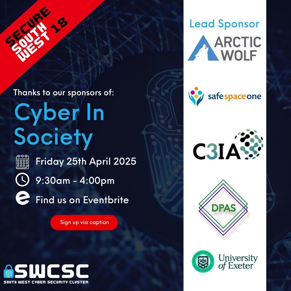 Happening tomorrow 🔊 

Cyber in Society: an ESG exploration is tackling the ‘S’ in ESG and the role of cyber in a digital-first world.

📅 25 April
📍 University of Exeter
🎟 eventbrite.co.uk/e/cyber-in-soc… 

#CyberSecurity #DigitalSociety #TechForGood #DigitalPlymouth #CyberInSociety