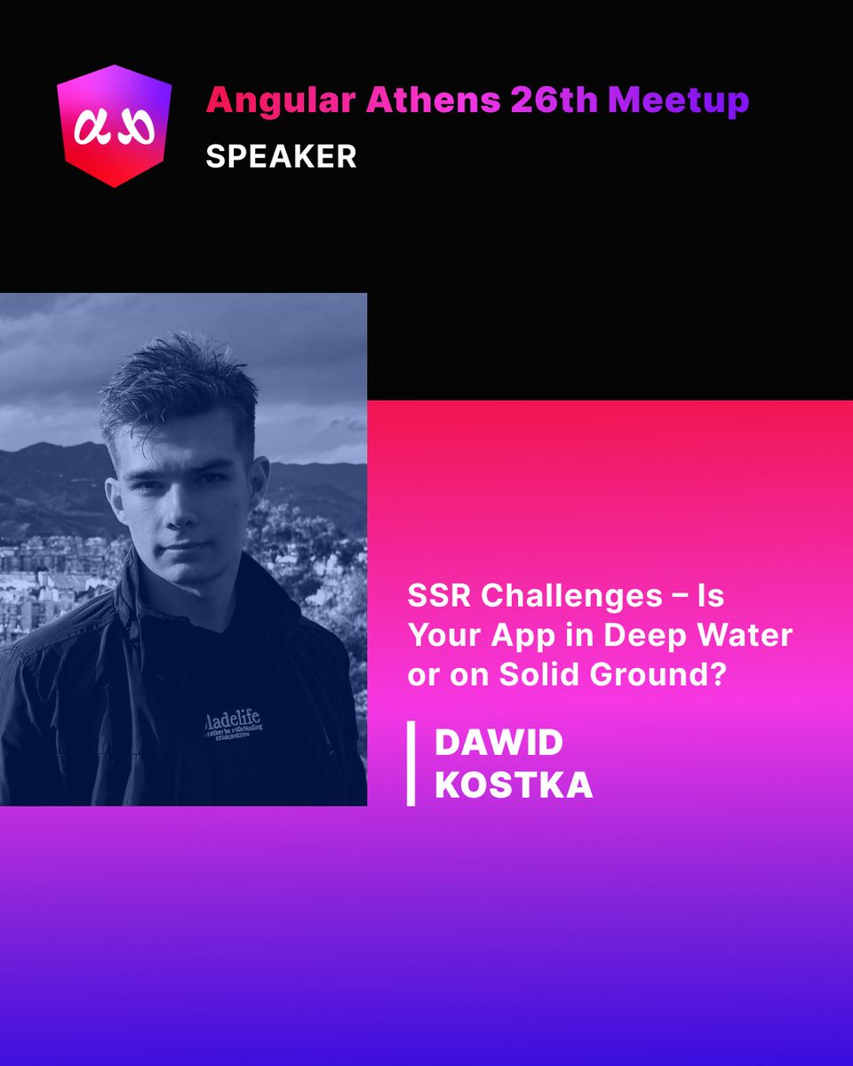 AngularAthens (@athensangular) on Twitter photo 🎤 Speaker Spotlight: <a href="/dawid_k_dev/">Dawid Kostka</a>
Topic: "SSR Challenges – Is Your App in Deep Water or on Solid Ground?"
Learn all about Angular SSR at the 26th Angular Athens Meetup!
📅 May 6th, 7:00 PM EEST
📍 Impact Hub Athens
🔗 meetup.com/angular-athens…
#angularathens #meetup 🎤 Speaker Spotlight: <a href="/dawid_k_dev/">Dawid Kostka</a>
Topic: "SSR Challenges – Is Your App in Deep Water or on Solid Ground?"
Learn all about Angular SSR at the 26th Angular Athens Meetup!
📅 May 6th, 7:00 PM EEST
📍 Impact Hub Athens
🔗 meetup.com/angular-athens…
#angularathens #meetup