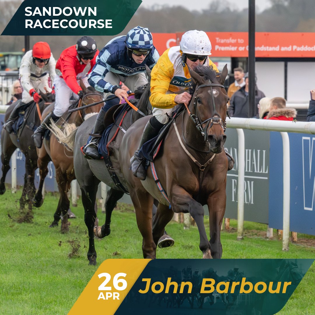 JOHN BARBOUR has been declared for the 13:20 bet365 Novices' Championship Final Handicap Hurdle at <a href="/Sandownpark/">Sandown Park</a> on Saturday 26th April.🤩

Jack Hogan takes the ride again as John Barbour takes his place on the day of the Jumps Season Finale!💛🤍