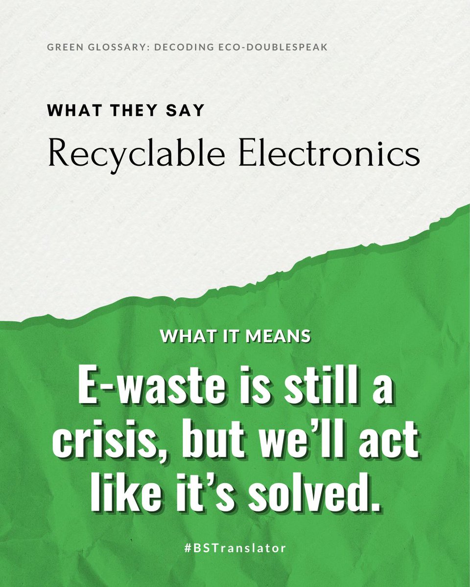 BS_Translator_'s tweet photo. Thursday translations: Four more ways companies reframe environmental problems as consumer responsibilities rather than business model issues.

#GreenGlossary #CorporateResponsibility #ClimateChange #EWaste #EcoConscious #SustainableDevelopment https://t.co/hvlrO7VJg0