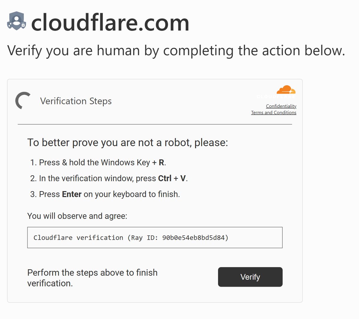 Anyone else seeing this suspicious "cloudflare" prompt when accessing unherd.com? Do NOT follow its instructions, seems this is malware vector