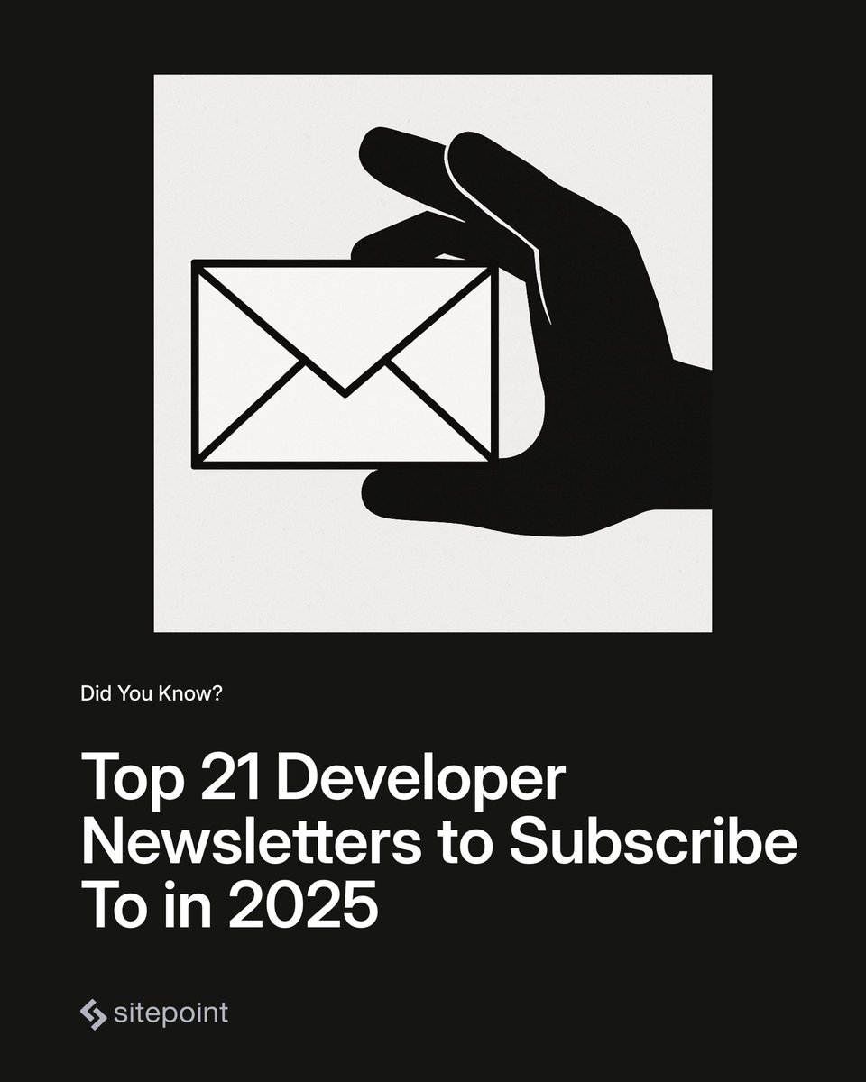 sitepointdotcom's tweet image. Tired of endless scrolling?
Swap it for dev newsletters actually worth your time.

We’ve curated top tech newsletters that keep developers sharp:
📥 Concise
📈 Insightful
💡 Inspiring better code

🔗sitepoint.com/developer-news…

#SitePoint #WebDev #DevNewsletter #DeveloperLife #Tech