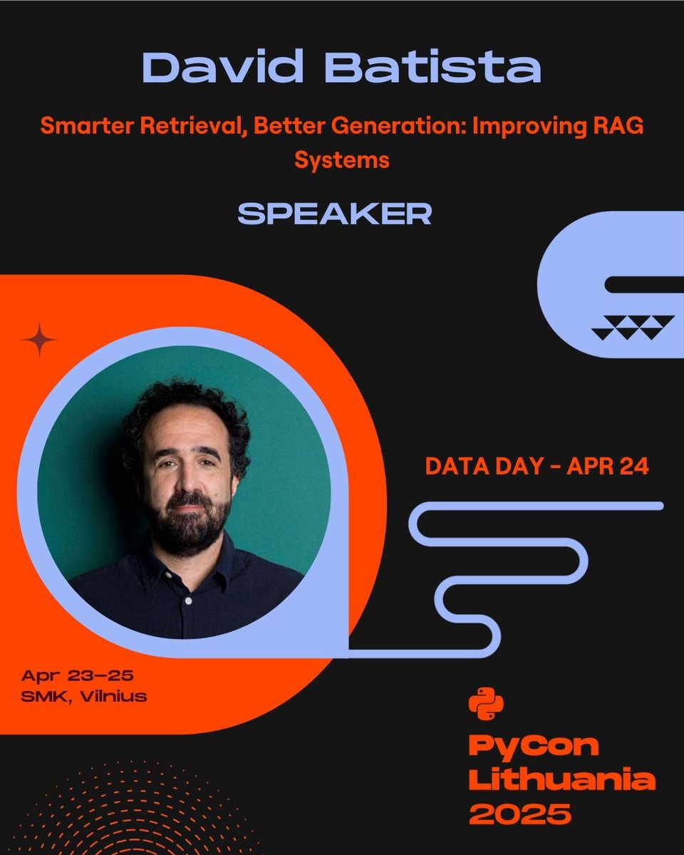 Haystack (@haystack_ai) on Twitter photo ๐ At <a href="/PyConLT/">PyCon Lithuania</a> today? Donโt miss Davidโs talk at 2PM CEST!
You will learn about different retrieval techniques and gain insights into each technique's unique features, advantages, and limitations!
See you there ๐
#PyConLT2025 ๐ At <a href="/PyConLT/">PyCon Lithuania</a> today? Donโt miss Davidโs talk at 2PM CEST!
You will learn about different retrieval techniques and gain insights into each technique's unique features, advantages, and limitations!
See you there ๐
#PyConLT2025