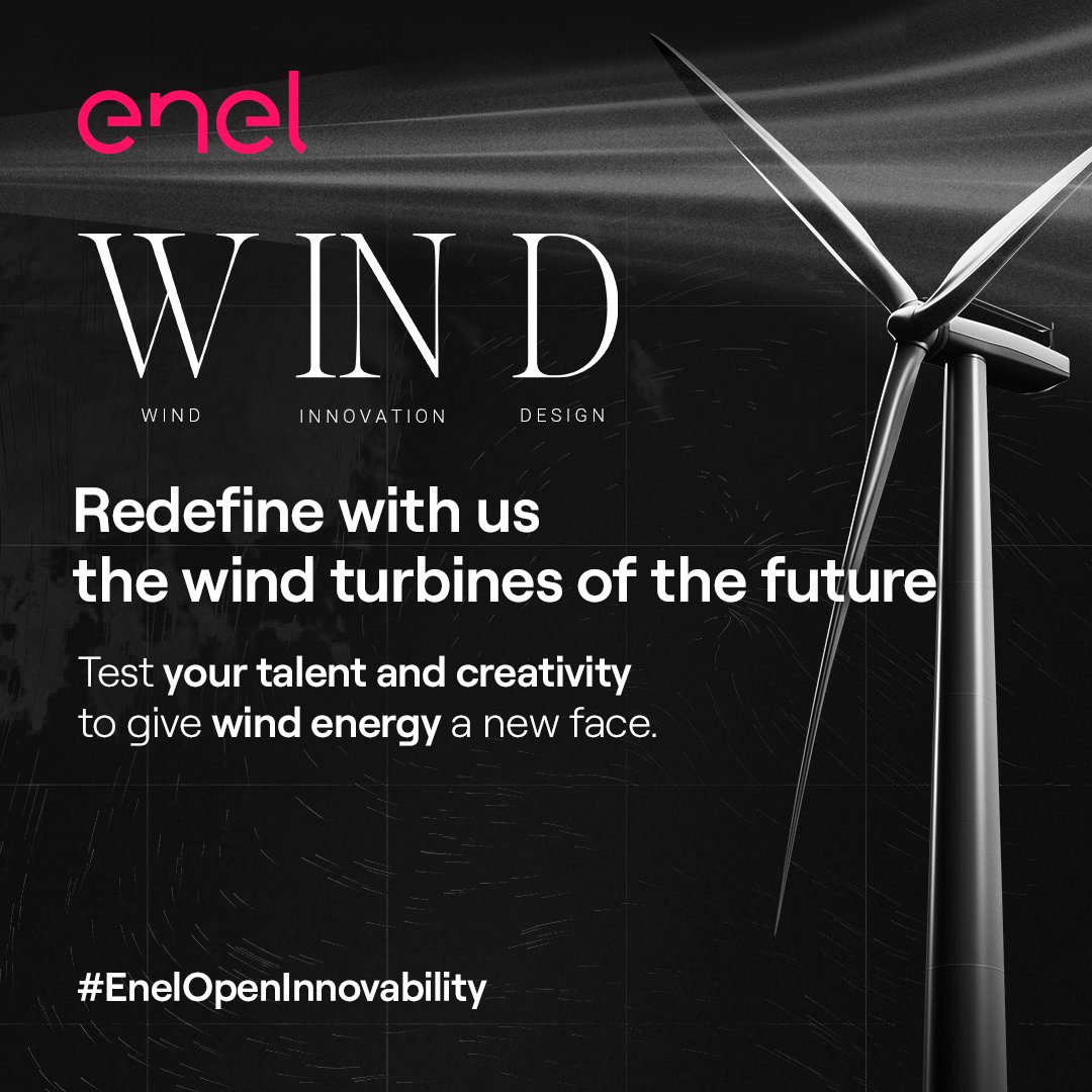 An exciting challenge for the future of clean energy!🍃
WinDesign invites architects, designers, and engineers worldwide to rethink wind turbines that balance efficiency, sustainability, and aesthetics.

Submit by June 16!👉openinnovability.enel.com/challenges/cal…

#WinDesign