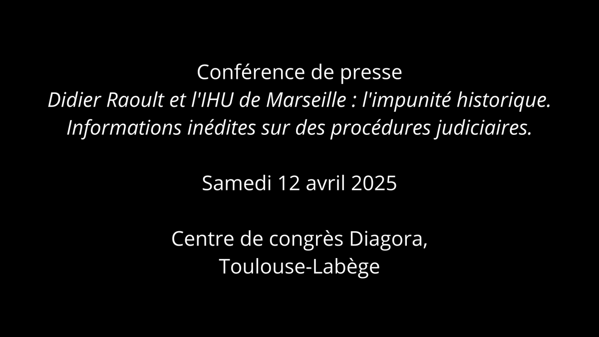 Aujourd'hui, vidéo choc hors-série sur ma chaîne YouTube ! 🎬👂

"Didier Raoult et l'IHU de Marseille : l'impunité historique." (Conférence du 12/04/2025)

Attendez-vous à des révélations inédites sur les affaires judiciaires. 🤯

L'intégralité filmée, sans filtre ni commentaire,