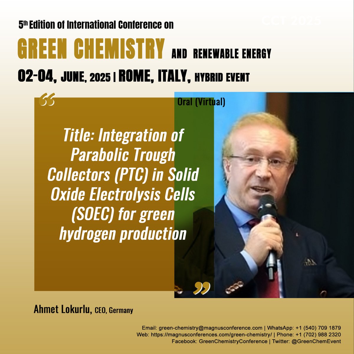 Green Chemistry 2025 (@greenchemevent) on Twitter photo We are excited to announce that Ahmet Lokurlu from Germany, will be a Speaker at the <a href="/GreenChemEvent/">Green Chemistry 2025</a> , hosted by <a href="/magnus_group/">Magnus Group</a> !
📅:June 2-4, 2025
🚩: Rome, Italy
📲:+1 (540) 709 1879
🔗: magnusconferences.com/green-chemistry
#GreenChemistryConference2025 We are excited to announce that Ahmet Lokurlu from Germany, will be a Speaker at the <a href="/GreenChemEvent/">Green Chemistry 2025</a> , hosted by <a href="/magnus_group/">Magnus Group</a> !
📅:June 2-4, 2025
🚩: Rome, Italy
📲:+1 (540) 709 1879
🔗: magnusconferences.com/green-chemistry
#GreenChemistryConference2025
