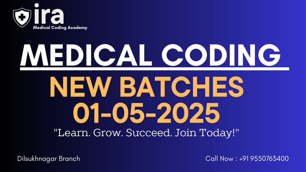 IraCoding's tweet image. "New Medical Coding Batches Starting from 01/05/2025!
Kickstart your healthcare career with industry-ready training. Limited seats available — Join now and get certified!"
IRA MEDICAL CODING ACADEMY 
#HealthcareCareers
#medicalcodinginstitute
#MedicalCodingIndia
#Medical