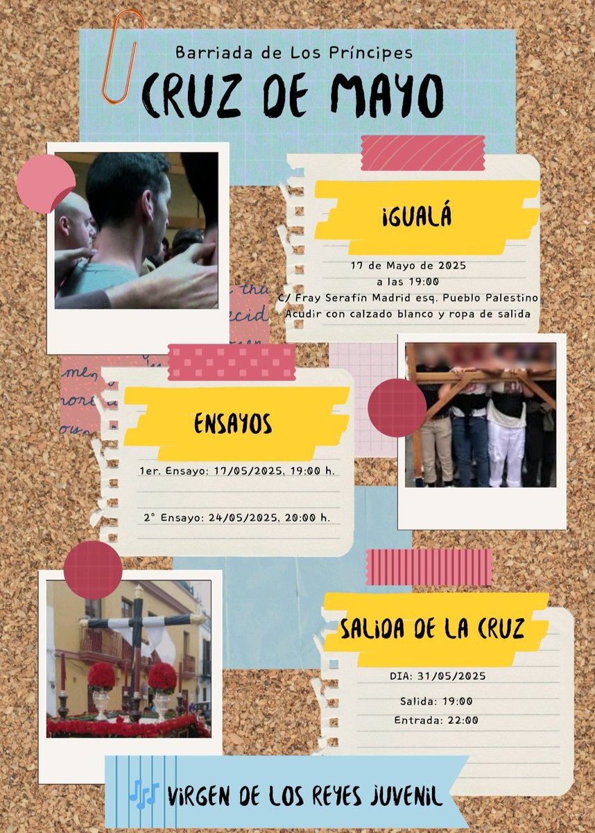 Caridad_Descons's tweet photo. CRUZ DE MAYO JUVENIL
Bda. Los Príncipes.
Organiza: Humilde Agrupación de Fieles de Ntro. Padre Jesús de la Caridad en su Tercera Caída y Ntra. Sra. del Desconsuelo
ANÍMATE A PARTICIPAR!!!!!!!
De costalero o en el cortejo.
.
.
.
#cruzdemayo #vrj #Caridad #CaridadyDesconsuelo https://t.co/Cz7ynM2cfF