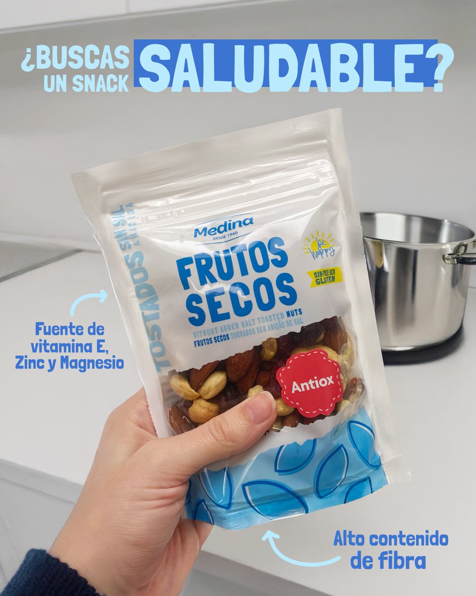 ¿Buscas un snack saludable y lleno de energía?
Descubre el coctel Antiox de nuestra gama: tostados sin sal. Fuente de vitamina E, zinc, magnesio y con un alto contenido de fibra. ¡Perfectos para cualquier momento del día!

#frutossecos #medina #snack #saludable #energia  #food