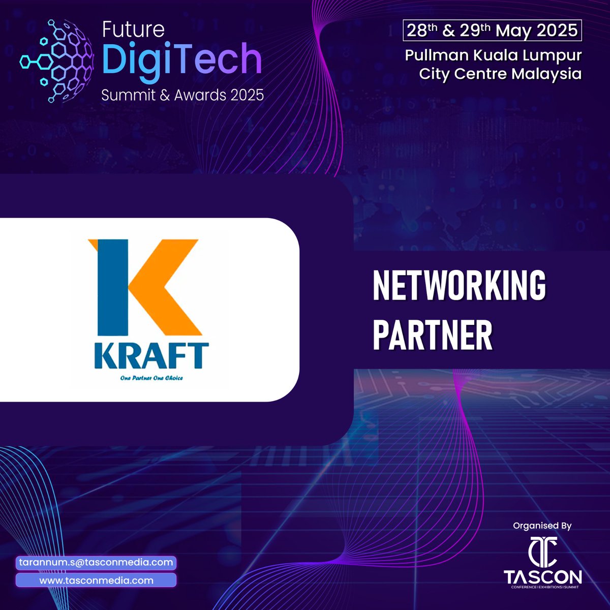 tasconmedia's tweet photo. Excited to welcome KRAFT as the Official Networking Partner for the Future DigiTech Summit &amp; Awards 2025!

They’ll be powering high-impact connections. Let’s build the future, one conversation at a time.

https://t.co/Vmv6pFKqgf

#FutureDigiTech #KRAFT #TechEvents https://t.co/6yEbJIE4XS