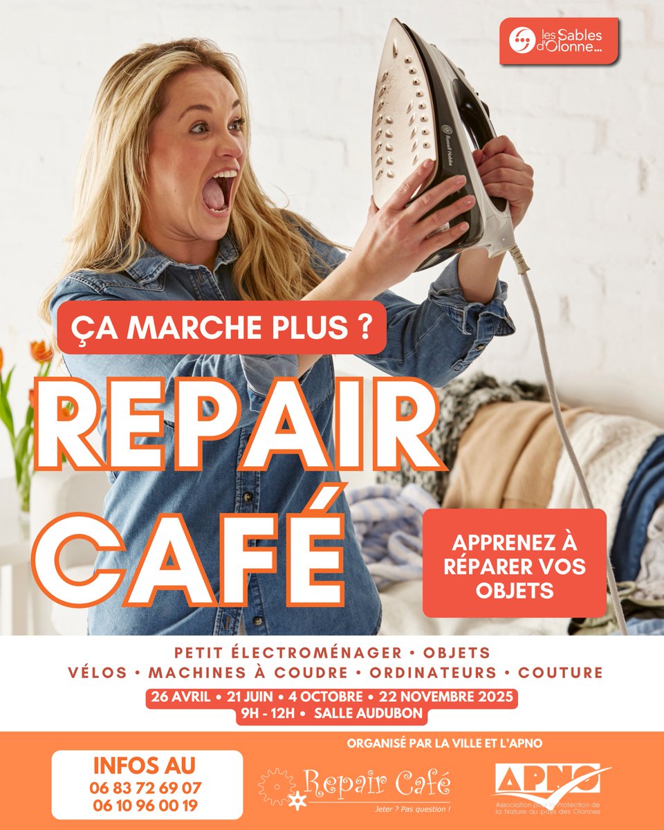 😱Ça marche plus ? Un réflexe, le Repair Café.
Parce que votre grille-pain n'est pas prêt à rendre sa dernière miette, parce que votre radio a besoin de bonnes ondes... il y a toujours une bonne raison de pousser la porte du Repair Café.
✅RDV samedi, de 9h à 12h
📍Salle Audubon