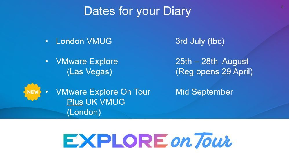 aldershotchris's tweet image. Announced at the London VMUG #LonVMUG this morning: VMware #ExploreOnTour hits London in mid September 2025. It will feature all the highlights from the VMware Explore conference, plus the UK VMware User Group #UKVMUG