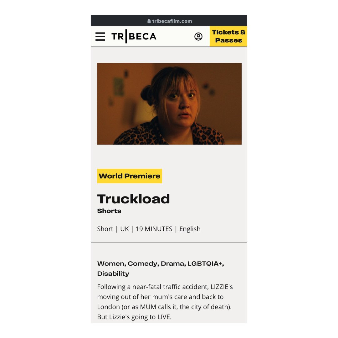PRIMETIME (@primetimenetwrk) on Twitter photo BREAKING NEWS: Our film TRUCKLOAD will have its world premiere <a href="/Tribeca/">Tribeca</a>!! π₯β₯οΈ
Starring @eviejones, Jodie Whittaker, <a href="/joedempsie/">Joe Dempsie</a> <a href="/CathyElizaTyson/">cathy tyson</a> <a href="/laramcdonnell1/">Lara McDonnell</a> & Adam Ali.
Directed <a href="/aellajordanedge/">Aella Jordan-Edge</a>, written by Evie & produced by Arpita Ashok & <a href="/MonHublot/">Victoria βVβ Emslie</a>.
NYC HERE WE COME! BREAKING NEWS: Our film TRUCKLOAD will have its world premiere <a href="/Tribeca/">Tribeca</a>!! π₯β₯οΈ
Starring @eviejones, Jodie Whittaker, <a href="/joedempsie/">Joe Dempsie</a> <a href="/CathyElizaTyson/">cathy tyson</a> <a href="/laramcdonnell1/">Lara McDonnell</a> & Adam Ali.
Directed <a href="/aellajordanedge/">Aella Jordan-Edge</a>, written by Evie & produced by Arpita Ashok & <a href="/MonHublot/">Victoria βVβ Emslie</a>.
NYC HERE WE COME!