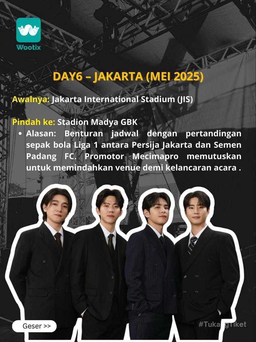 wootix_id's tweet photo. Venue konser pindah mendadak?
Biasanya, perubahan ini terjadi karena alasan teknis seperti kapasitas venue yang kurang memadai, kebutuhan produksi yang lebih kompleks, atau venue utama digunakan untuk agenda prioritas lainnya.

#VenueUpdate #KonserIndo #Wootix #DAY6 #Sheilaon7 https://t.co/ozsmQe5OAK