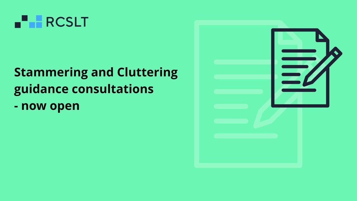 The Royal College of Speech and Language Therapists (RCSLT) has opened consultation on its stammering and cluttering guidance.

📋 Two separate surveys
⏰ Deadline: 30 April at 12pm
🔗 buff.ly/EhPRg0y

#StammeringAwareness #ClutteringAwareness #SLT #RCSLT