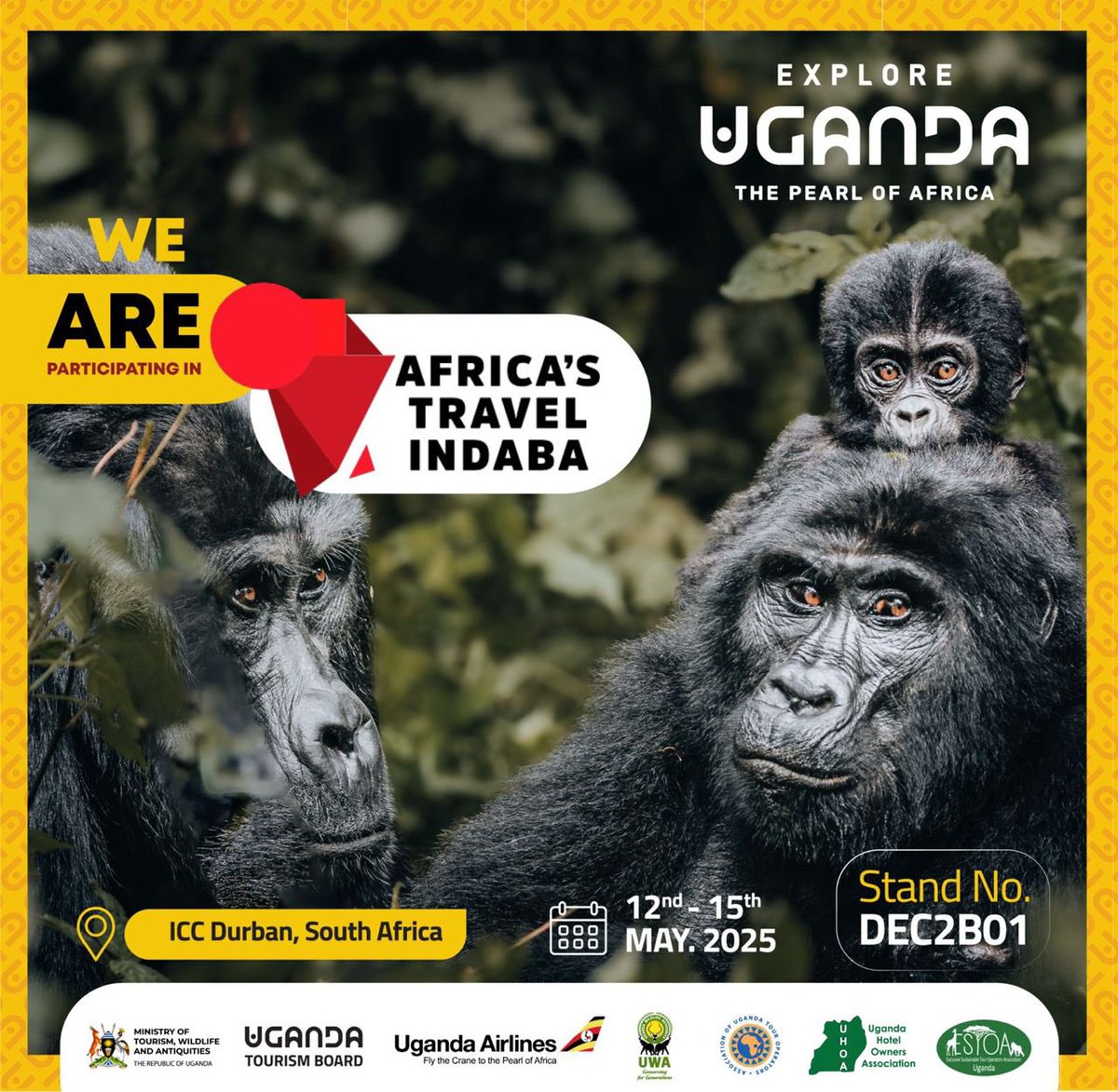 TourismBoardUg's tweet photo. Uganda 🇺🇬 is proud to be part of Africa’s Travel Indaba 2025 in South Africa! We join the world in celebrating tourism, culture, and the connections that shape Africa’s travel future.

Join us and connect, collaborate, and craft experiences that inspire the world.

#Indaba2025 #ExploreUganda 🇺🇬