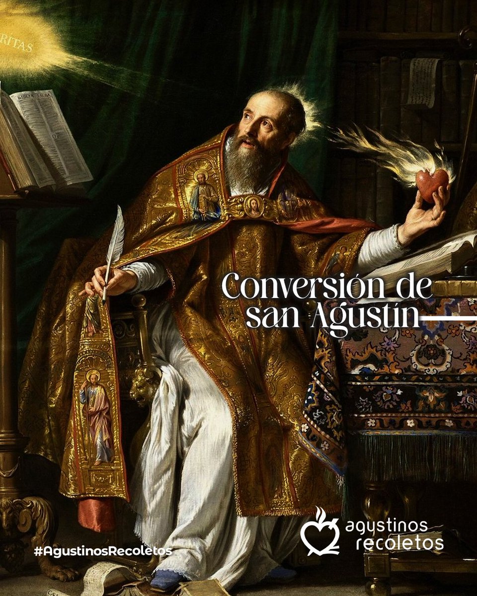 ✨ Conversión de San Agustín ✨
Hoy, 24 de abril, celebramos la conversión de nuestro padre san Agustín, un momento clave que transformó su vida y la historia de la Iglesia.​

A los 32 años, en Milán, Agustín escuchó una voz infantil que le decía: “Toma y lee”. Al abrir las