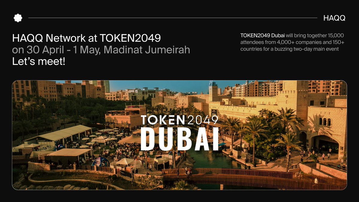 HAQQ Network (@the_haqqnetwork) on Twitter photo From Dubai... who's ready for #TOKEN2049?
Our team <a href="/probono42/">Alex Malkov</a>, <a href="/onsails/">Andrey</a>, <a href="/BlondchainYana/">Blondchain</a> will be at #TOKEN2049 in Dubai on 30 Apr - 1 May.
If you're attending, DM us, and let's connect! From Dubai... who's ready for #TOKEN2049?
Our team <a href="/probono42/">Alex Malkov</a>, <a href="/onsails/">Andrey</a>, <a href="/BlondchainYana/">Blondchain</a> will be at #TOKEN2049 in Dubai on 30 Apr - 1 May.
If you're attending, DM us, and let's connect!