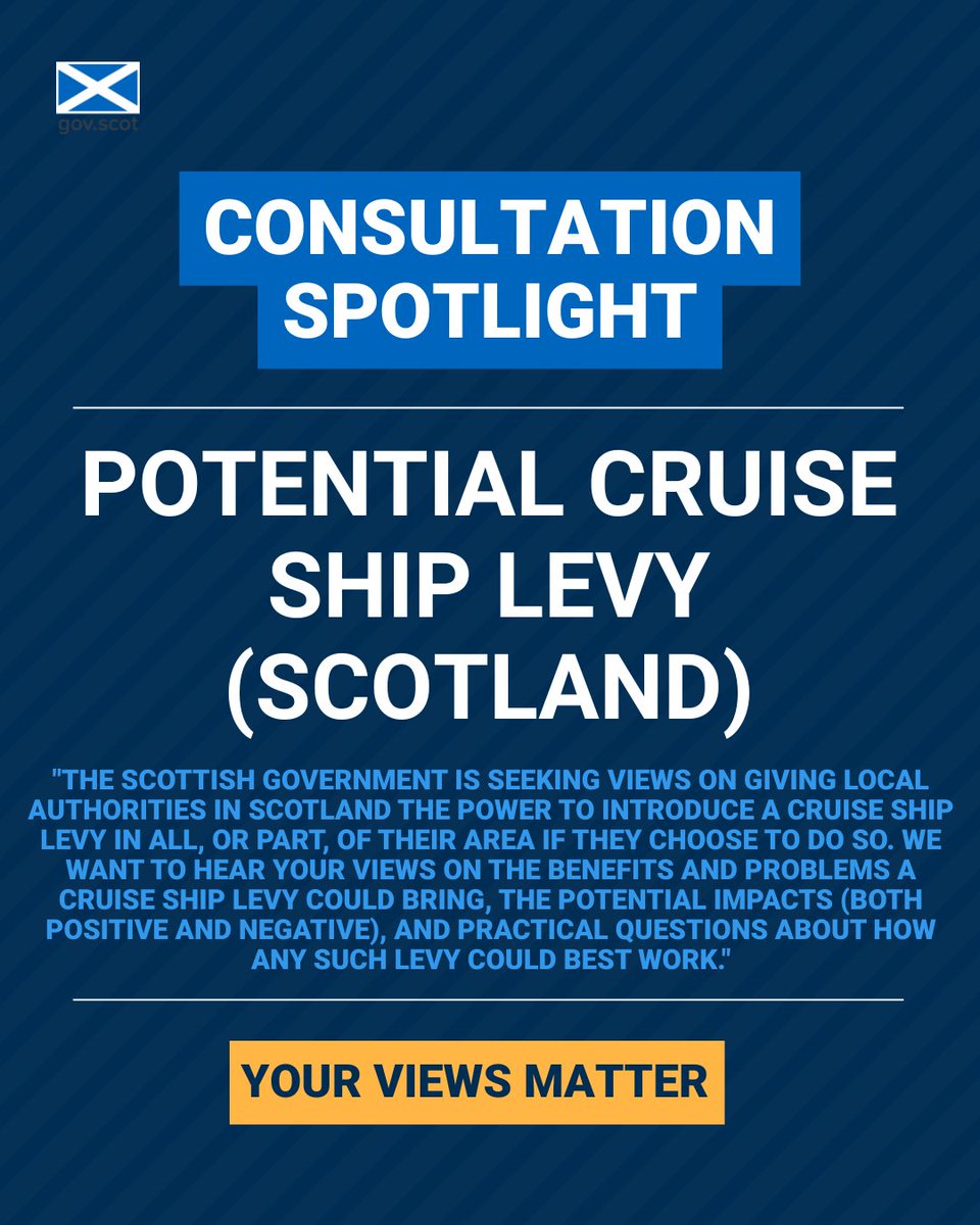 'Potential cruise ship levy (Scotland)' closes 30 May.

Find out more and respond to this consultation on Citizen Space: consult.gov.scot/local-governme…

<a href="/scotgov/">Scottish Government</a>