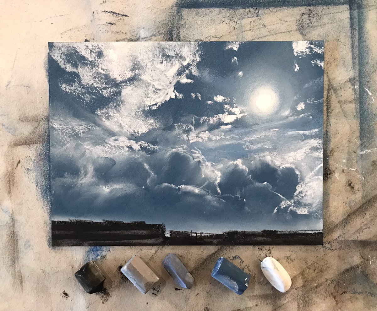 5色のパステルで描いた空