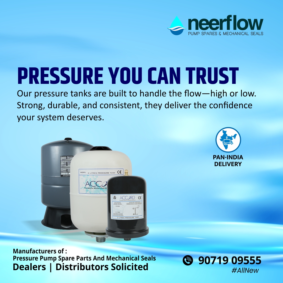 Neer_flow's tweet image. Our pressure tanks are built to handle the flow—high or low. Strong, durable, and consistent, they deliver the confidence your system deserves.
Visit us at:
🌐 neerflow.com

#pressuretank #highpressuretank #spareparts #spare  #pumpspareparts #neerflow #pressurepump