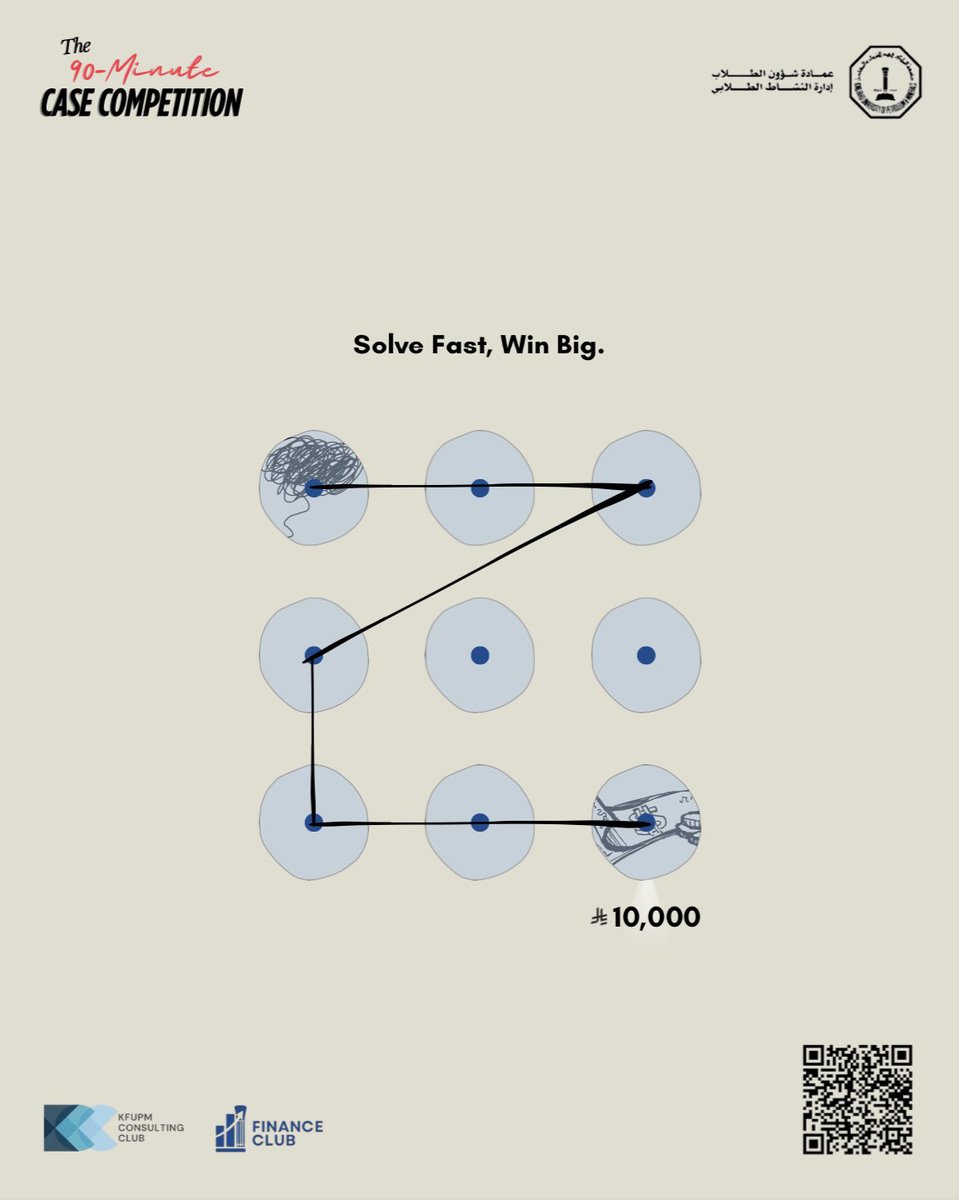 90 minutes ⏳.  One case 🗂️.

Put your critical thinking to the test and win up to SAR 10,000 !!

🔗 | docs.google.com/forms/d/e/1FAI…

#KFUPM #InvestInYourself
