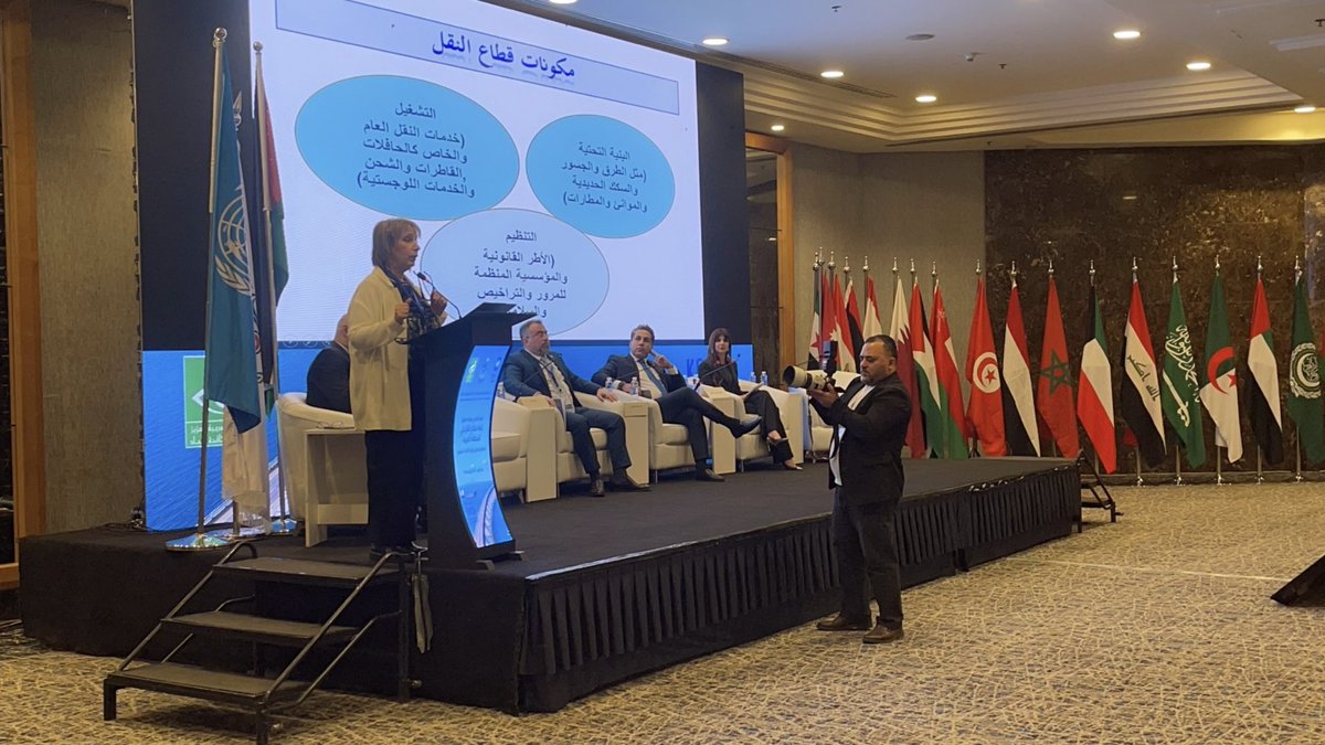 jotransparency's tweet photo. Our Dr. Lina Shbeeb presented actual approaches to 🇯🇴 transport sector, exploring opportunities &amp; challenges, while highlighting innovative ways to enhance service quality, attract investment &amp; promote environmental protection &amp; climate change from both public &amp; private views. https://t.co/WEg2UbEYGj