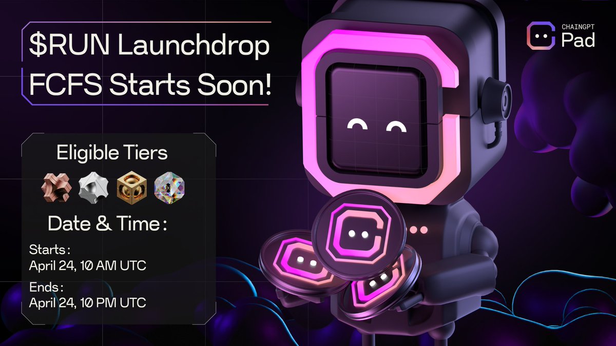 📣 Ready, set, go - <a href="/TapDaDoge/">Tap Da Doge</a> FCFS Round starts in 15 minutes!

FCFS Round for $RUN Launchdrop will be open in 15 minutes, and everyone is welcome to join! 🌟

📅 Ends:  April 24, 10 PM UTC

Join now: pad.chaingpt.org/pools/tapdadog…