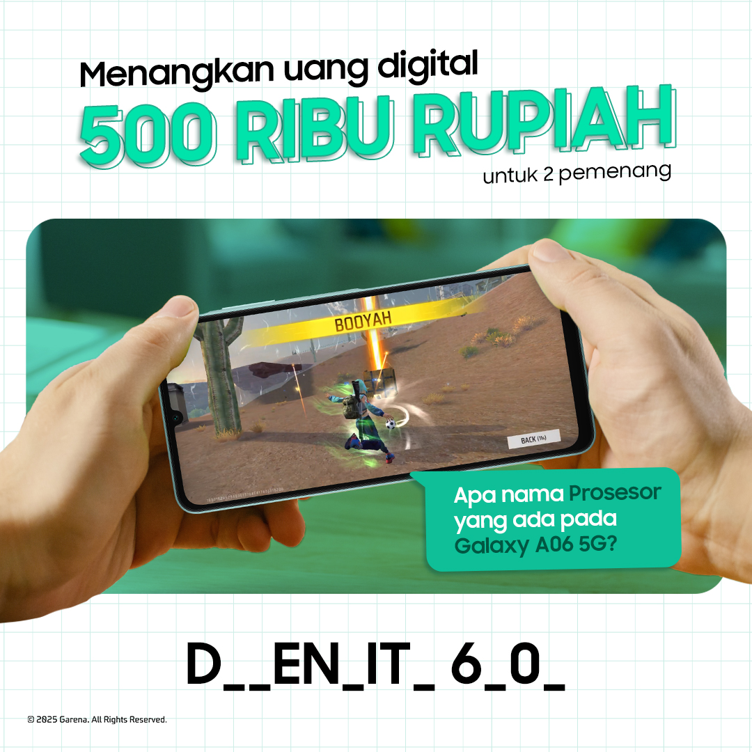 samsungID's tweet photo. Prosesor di Galaxy A06 5G ini bisa bikin pengalaman main Free Fire kamu jadi lebih stabil, anti lag &amp; bikin auto BOOYAH!

RT tweet ini &amp; reply jawaban kamu, sertakan #GalaxyA06 5G #PastiMakinAman #ProsesorMakinAman karena ada uang digital 500 RIBU RUPIAH untuk 2 orang beruntung https://t.co/wyjHTpE0hH