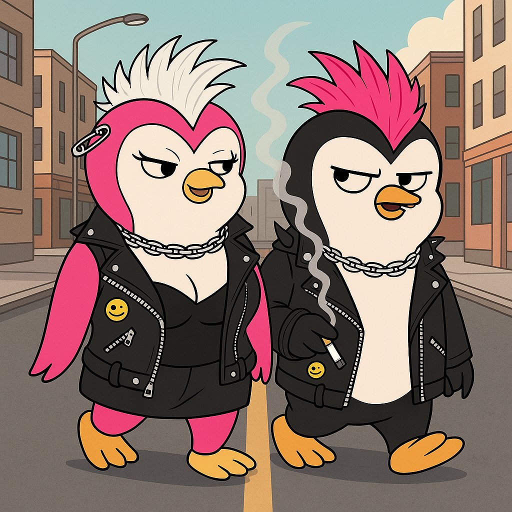 When you and your partner in crime are serving maximum attitude and zero clucks given.
Punk never looked this fluffy.

#punkguins #StreetStyle #MemeCoinMascots #abstractchain #pudgypengu