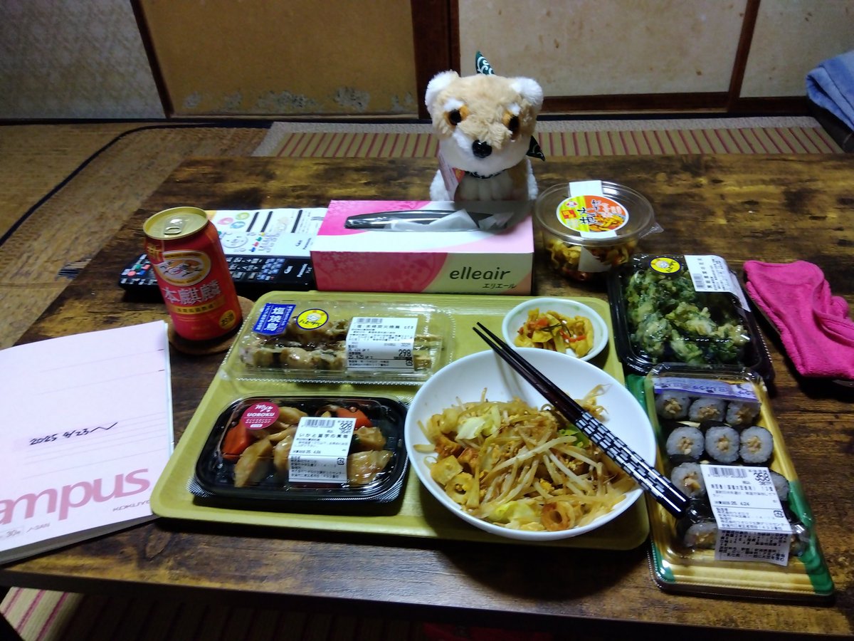 お仕事終わって、お買い物して帰宅し、お風呂上がって、夕食を食べましょうね🍺〜🥢。