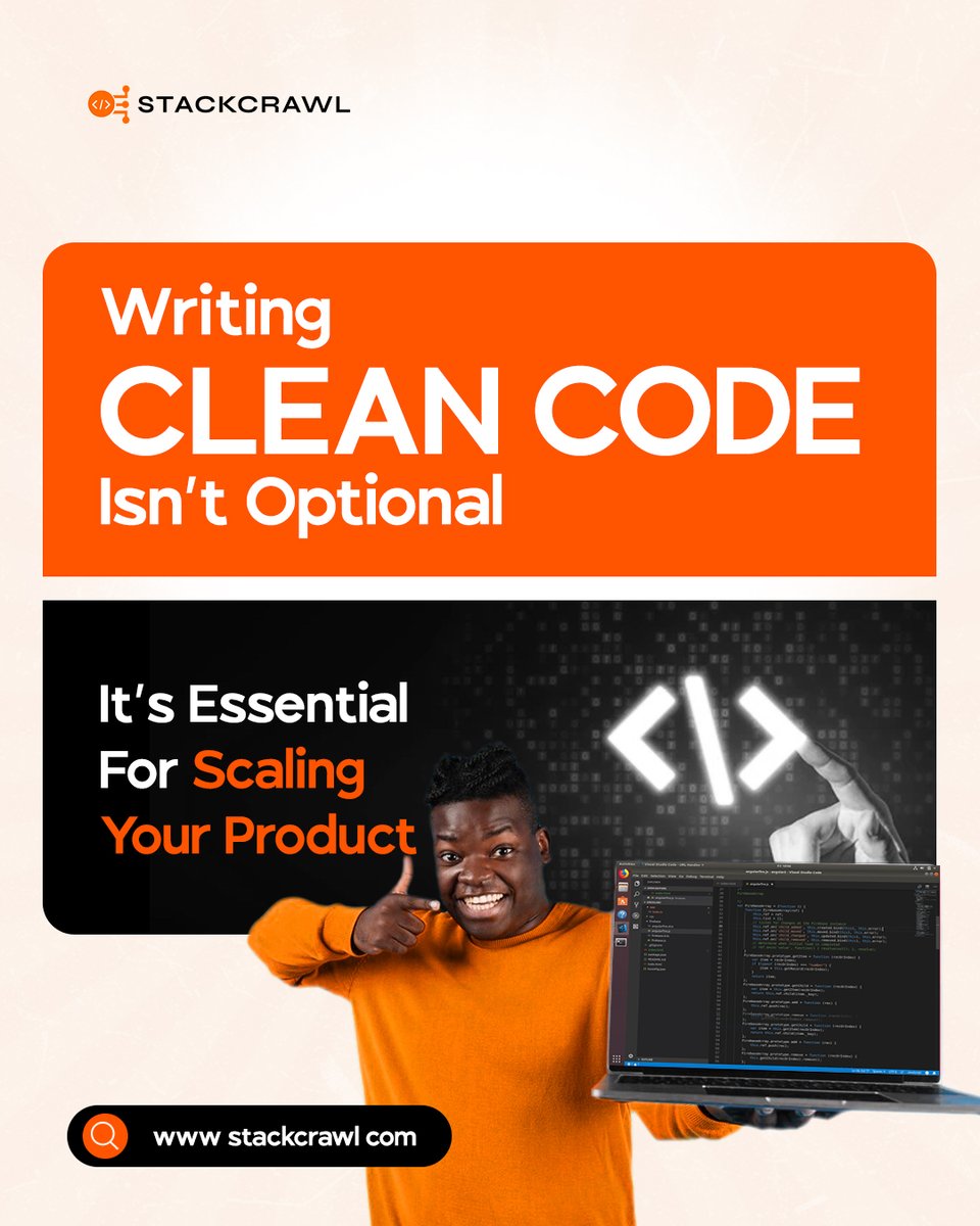 Stackcrawl's tweet image. Clean code = scalable product.
Messy code? That’s a growth killer.
Build smart from the start.

Need expert developers? Let&apos;s talk.
#CleanCode #DevSuccess
