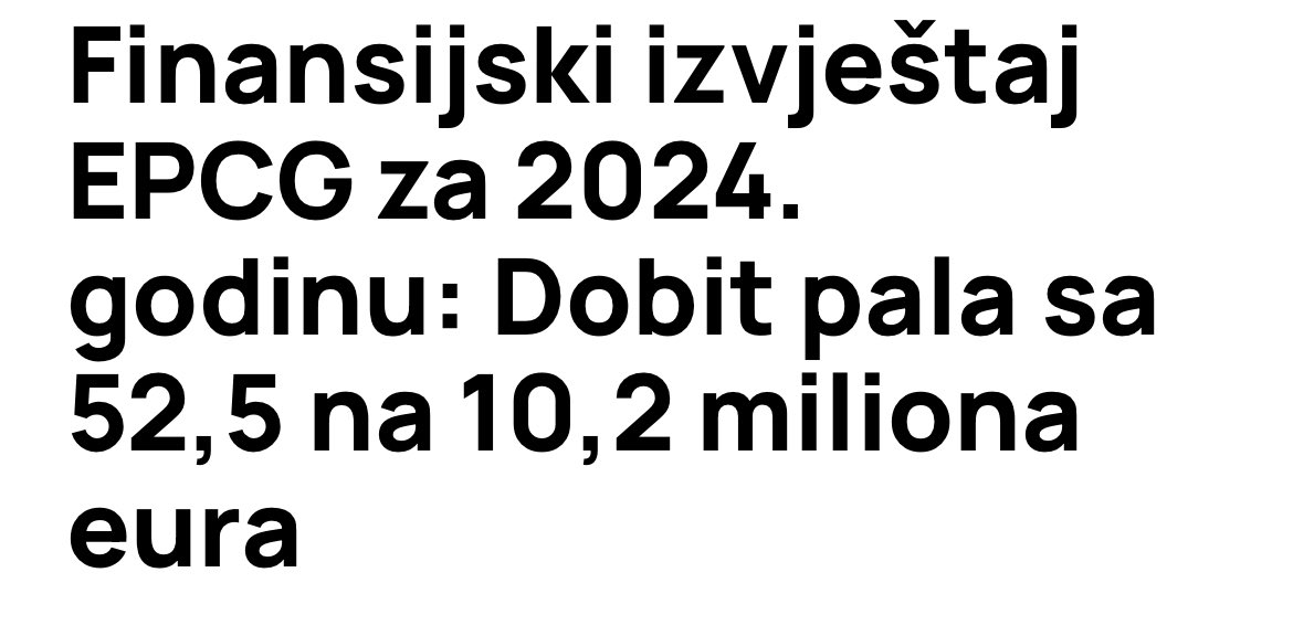 CelanovicMilos's tweet photo. Još jedan porazan izvještaj o poslovanju jednog od najvećih i najznačajnijih privrednih subjekata u Crnoj Gori.

Naime, EPCG je prethodnu godinu završila sa svega 10 miliona dobiti.
Svaka naredna godina je lošija u odnosu na prethodnu i sada već imamo najave da će 2025. biti https://t.co/EOKX1JYR0z