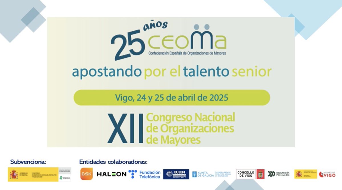 Arranca el XII Congreso nacional de organizaciones de mayores en Vigo. Autoridades y <a href="/CEOMA_ong/">CEOMA</a> protagonizarán dos días para impulsar el talento sénior.

🔴 Síguelo en directo:
youtube.com/live/DAkH-nco2…