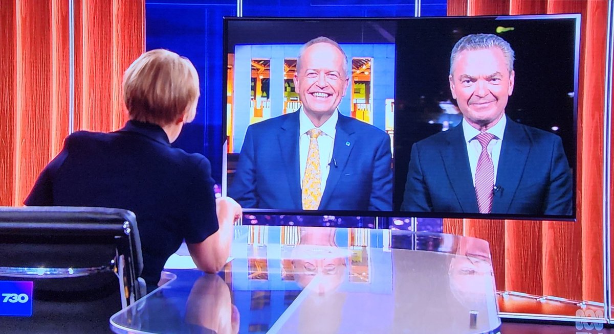 sszinglehead's tweet image. Pyne says this week has been a win for Dutton he&apos;s found his &quot;line and length&quot; and Labor is complacent and thinks they&apos;ve won

Shorten says Chris has outstanding vision to see something that&apos;s just not there

Actually don&apos;t mind these two  #abc730