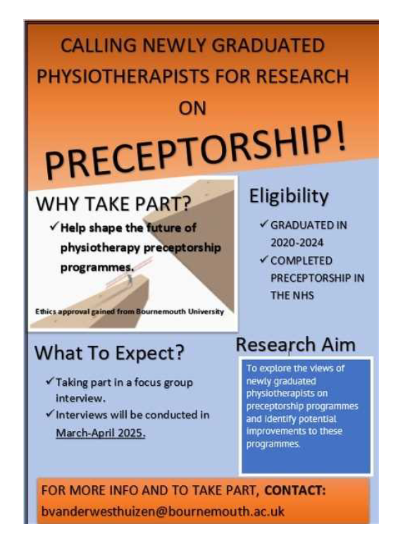 David Alderson (@ptcoachaid) on Twitter photo Research taking place for new Physiotherapy graduates. have your say on how preceptorship develops. contacts details within image <a href="/PhysioMACP/">MACP</a> <a href="/SheffieldHallam/">Sheffield Hallam</a> <a href="/thecsp/">Chartered Society of Physiotherapy (CSP)</a> <a href="/sommcourses/">The Society of Musculoskeletal Medicine</a> Research taking place for new Physiotherapy graduates. have your say on how preceptorship develops. contacts details within image <a href="/PhysioMACP/">MACP</a> <a href="/SheffieldHallam/">Sheffield Hallam</a> <a href="/thecsp/">Chartered Society of Physiotherapy (CSP)</a> <a href="/sommcourses/">The Society of Musculoskeletal Medicine</a>